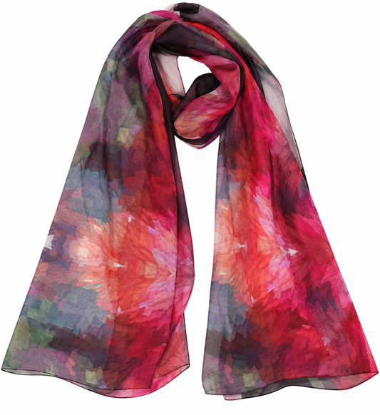 Crimson Abstract Floral Pure Silk Designer Scarf