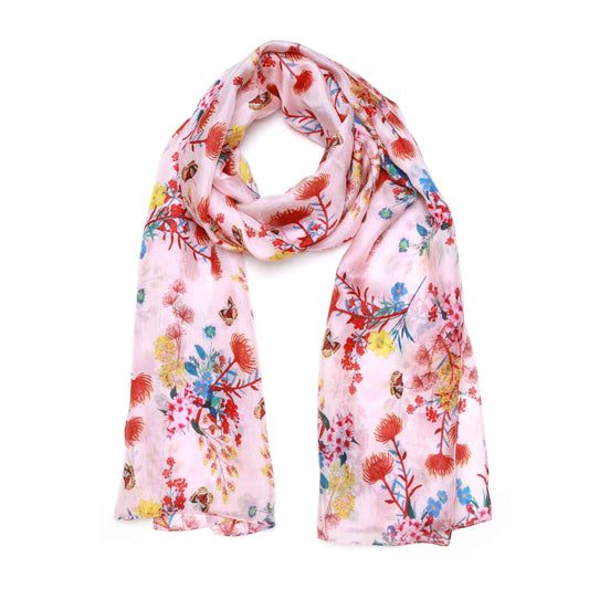 Blush Meadow Silk Scarf – Botanical Floral Garden Print Designer Scarf