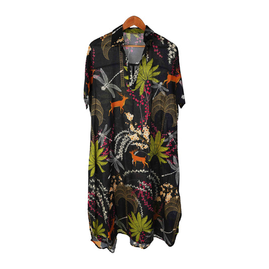 Tropical Print A-line Ankle Length Dress (S-M)