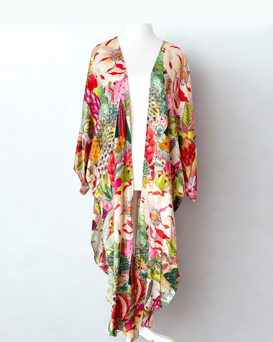 Kimono con abertura larga y estampado floral