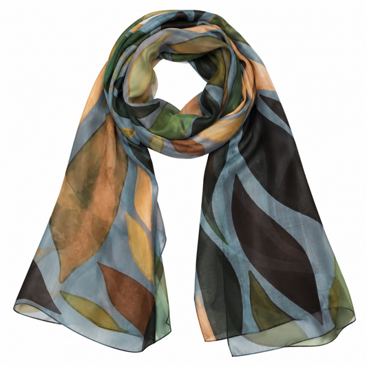 Earthy Abstract Leaf Pure Silk Designer Scarf