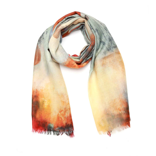 Autumn Sky Balloons Scarf – Modal Silk Wrap | Abstract Floating Dreams in Fiery Sunset Hues