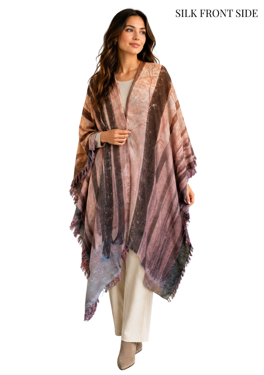 Blush Twilight Stripes Reversible Pure Silk and Merino Wool Cape