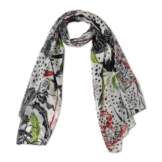 Safari Jungle Scarf – Cotton Voile Wrap | Leopard & Tropical Botanical Print