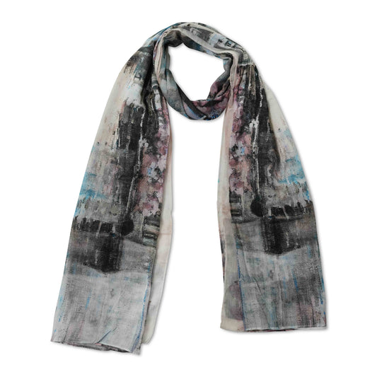 Canal Reflections Architectural Scarf – Cotton Voile Designer Wrap | Pastel Cityscape Print