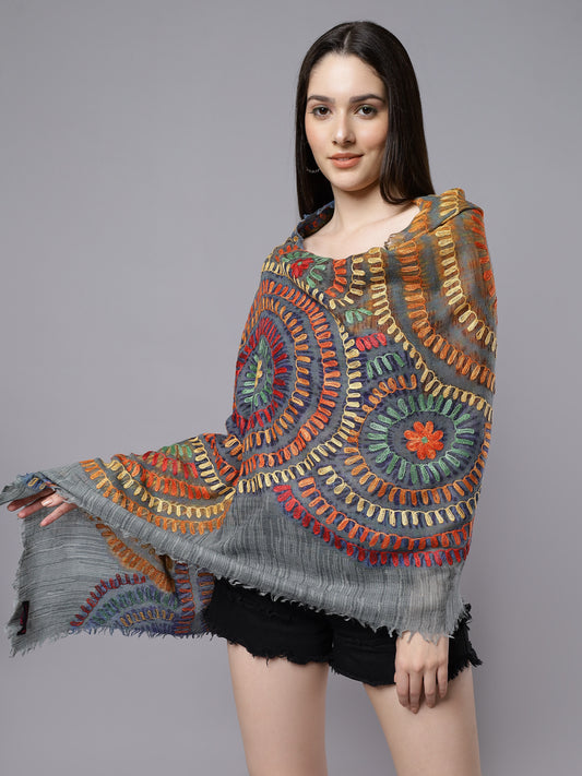 Bufanda bordada de diseñador de lana merino con patrón concéntrico