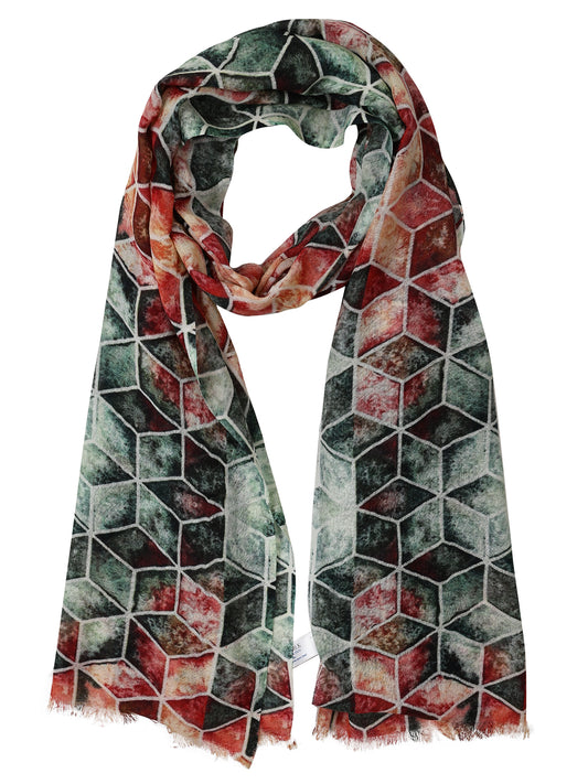 Abstract Print Merino Silk Designer Scarf