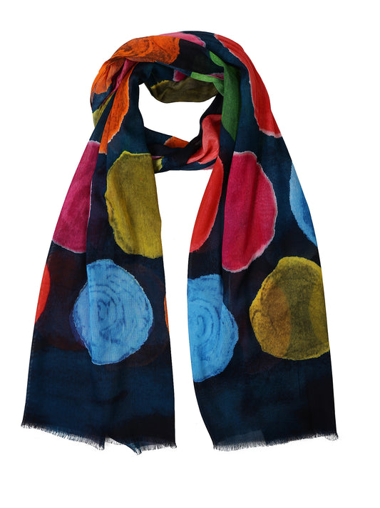 Midnight Polka Modal Silk Scarf – Hand-Painted Dot Print