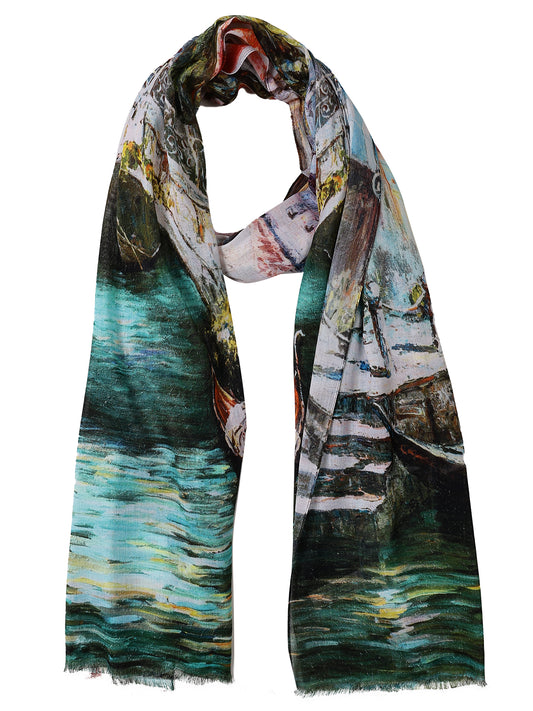 Venetian Reflections Cotton Modal Scarf – Painterly Cityscape Print