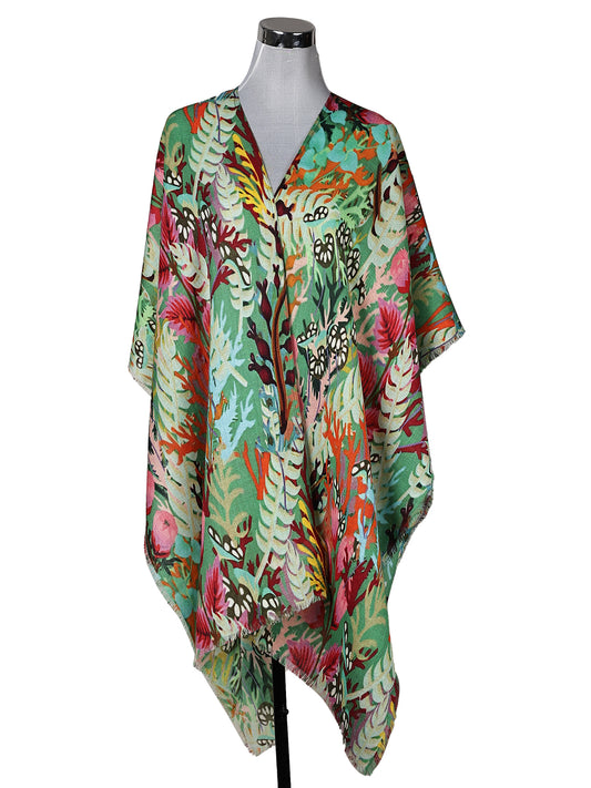 Botanical Garden Merino Wool Travel Cape – Artistic Floral Designer Cape
