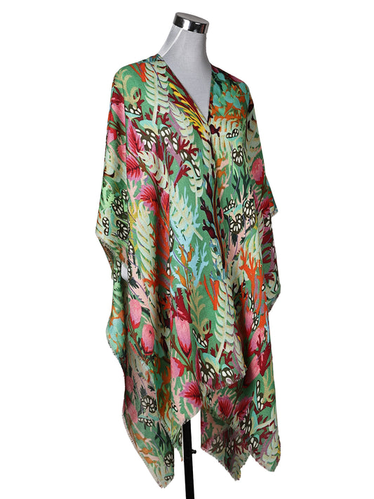 Botanical Garden Merino Wool Travel Cape – Artistic Floral Designer Cape