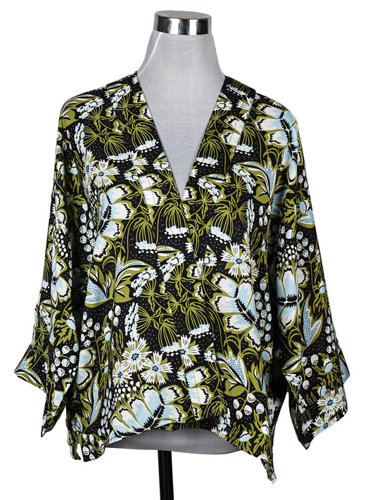 Midnight Meadow Floral Cotton Velvet Short Kimono