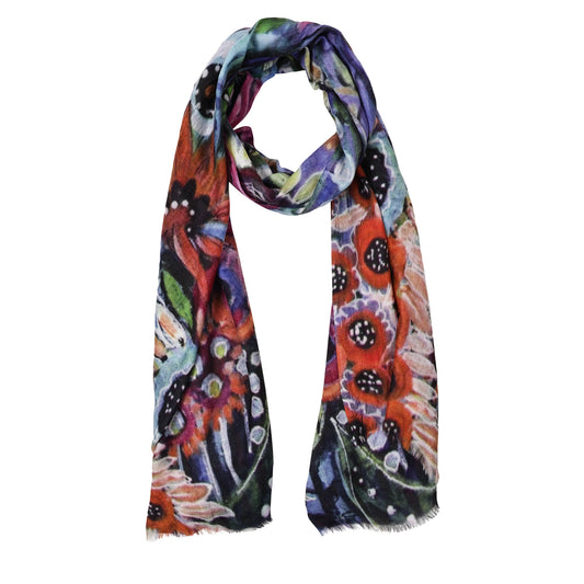 Bohemian Meadow Bloom – Merino Wool Artistic Floral Scarf