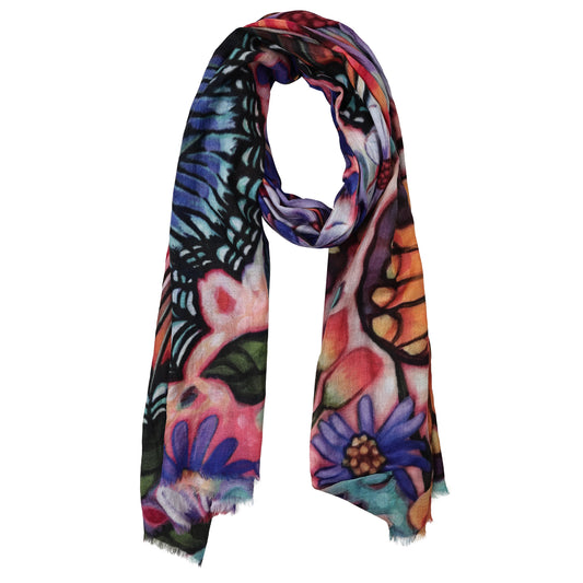 Butterfly Bloom Garden – Merino Wool Winter Scarf