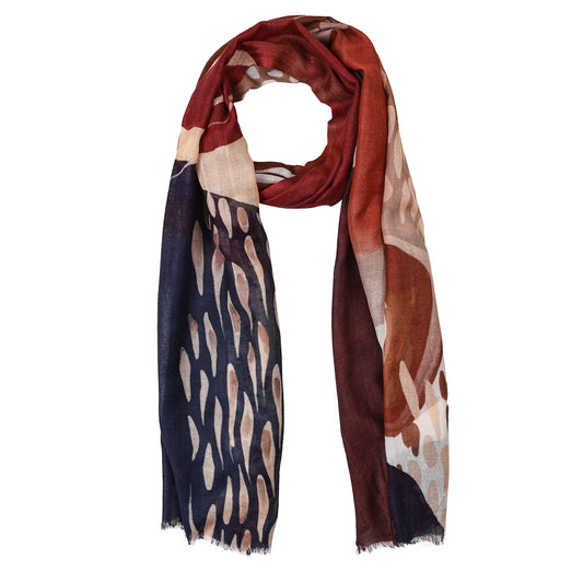 Terracotta Eclipse – Merino Wool Modern Abstract Scarf