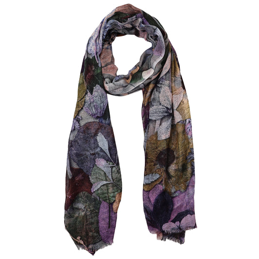 Twilight Botanical Whisper –Merino Wool Scarf