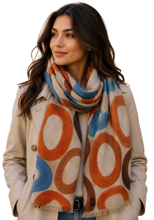 Unisex Autumn Loop Abstract Hand-Painted Merino Wool Scarf