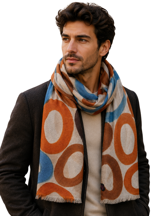 Unisex Autumn Loop Abstract Hand-Painted Merino Wool Scarf