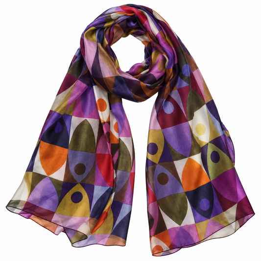 Modern Geometric Mosaic Pure Silk Designer Scarf