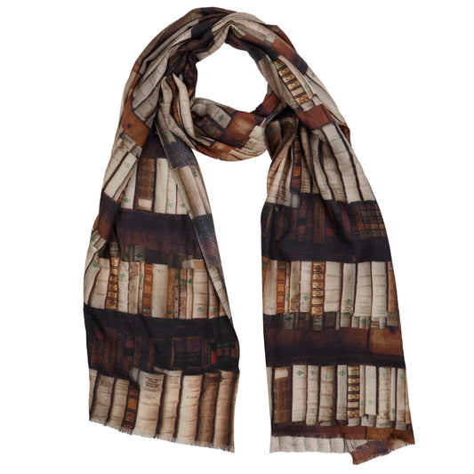 Book Shelf Print Fine Merino Designer Scarf