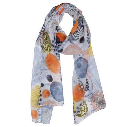 Solar Geometry Scarf – Pure Silk Wrap | Abstract Circle & Dot Print