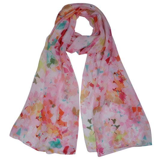 Confetti Dream Scarf – Pure Silk | Abstract Pastel Mosaic Print