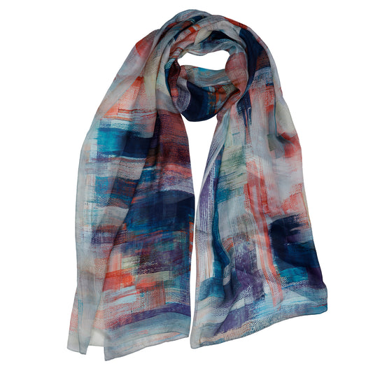 Urban Brushstrokes Scarf – Pure Silk Wrap | Abstract Geometric Art Print