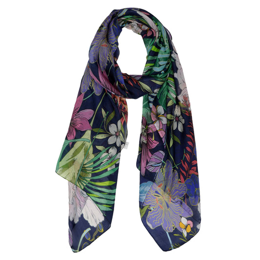 Tropical Bloom Scarf – Pure Silk| Exotic Jungle Floral Print