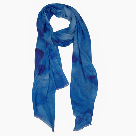 Ocean Waves Scarf –Modal Silk Wrap | Abstract Blue Watercolor Print