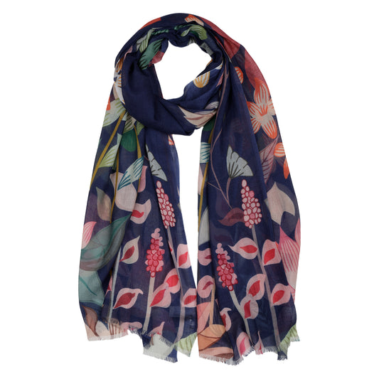 Midnight Garden Scarf – Modal Silk Wrap | Botanical Floral Print