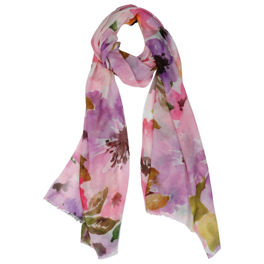 Blossom Watercolor Scarf – Pure Linen Wrap | Hand-Painted Floral Print