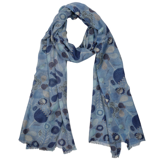 Japanese Floral Print Merino Silk Designer Scarf