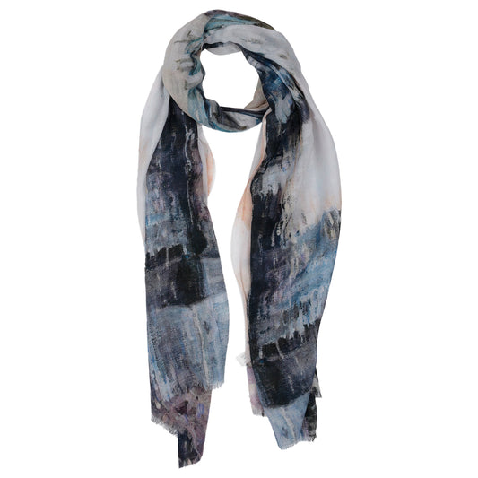Canal Reflections Architectural Scarf – Modal Silk Designer Wrap | Pastel Cityscape Print
