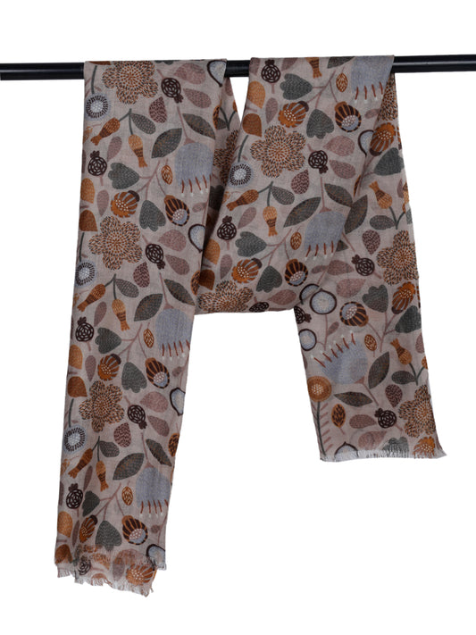 Japanese Floral Print Merino Silk Designer Scarf