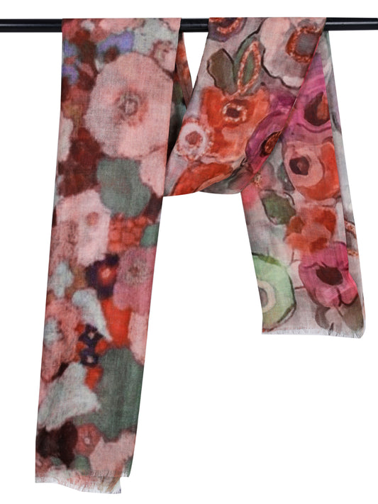 Painterly Garden Mosaic Fine Merino Scarf – Artistic Floral Print