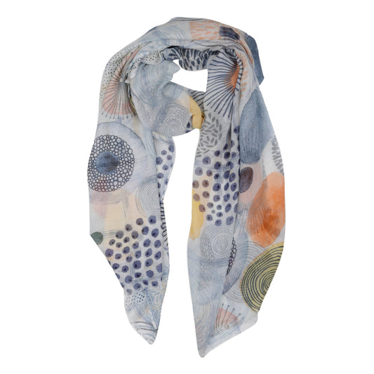 Solar Geometry Scarf – Pure Linen Wrap | Abstract Circle & Dot Print