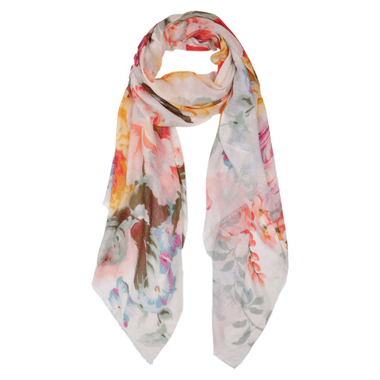 Romantic Garden Bloom Scarf – Modal Silk Designer Wrap | Vintage Multicolor Floral Print