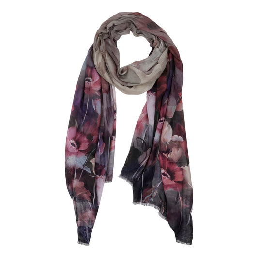 Midnight Bloom Scarf – Cotton Voile Wrap | Dark Floral Garden Print