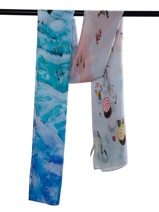 Seaside Escape Scarf – Pure Silk Wrap | Aerial Beach & Ocean Waves Print