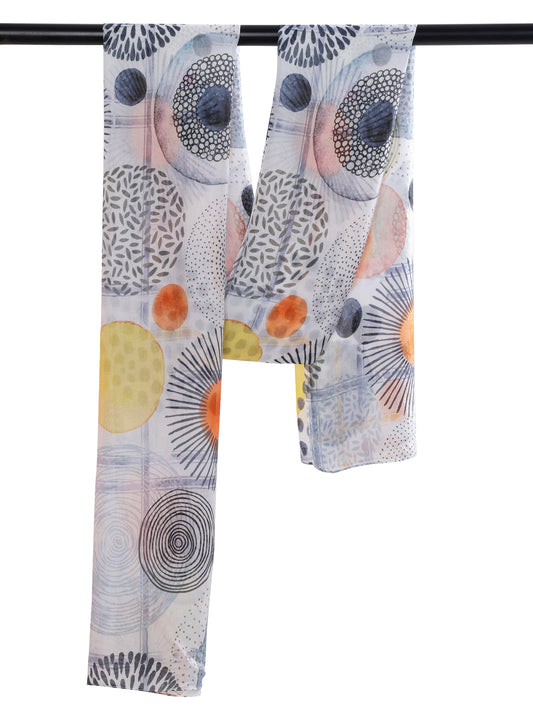 Solar Geometry Scarf – Pure Silk Wrap | Abstract Circle & Dot Print