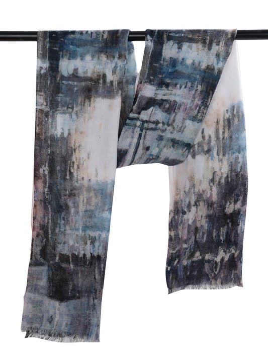 Canal Reflections Architectural Scarf – Merino Wool Silk Designer Wrap | Pastel Cityscape Print