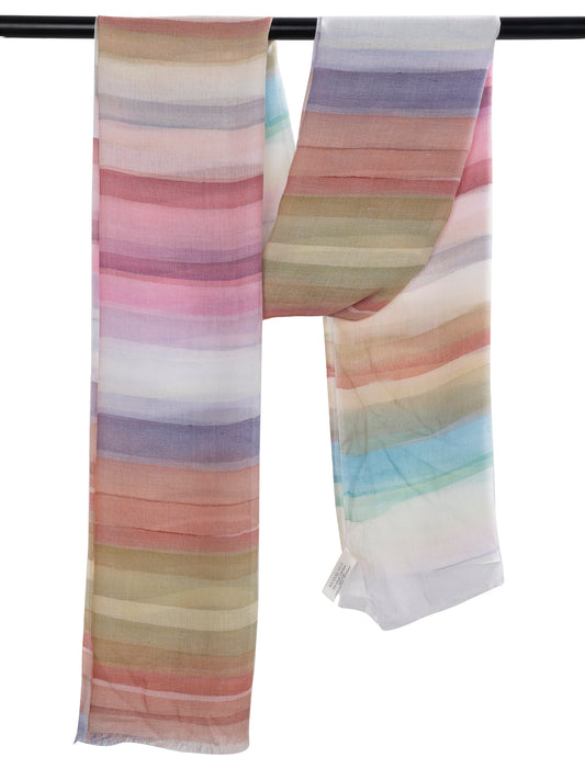Pastel Horizon Scarf – Modal Silk Wrap | Soft Watercolor Stripe Print