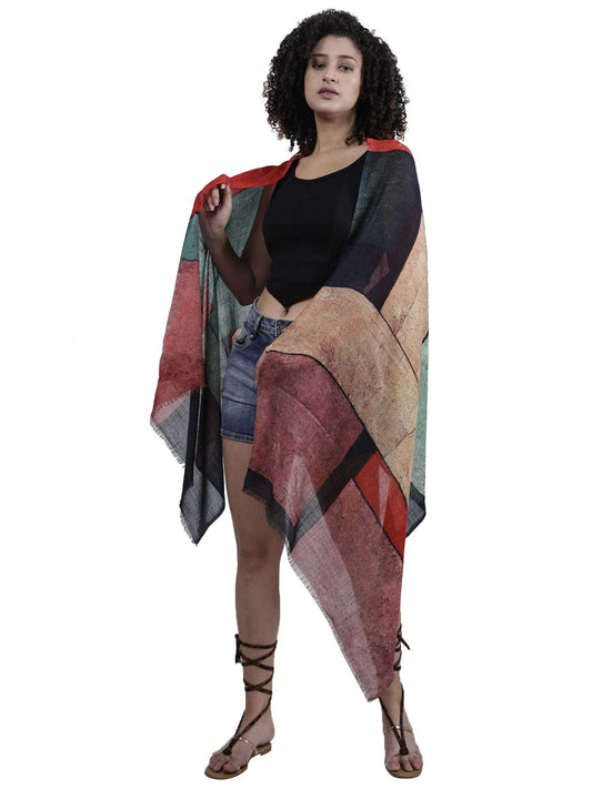Modern Blocks Abstract Scarf – Merino Fine Wool Designer Wrap | Geometric Color Panel Print