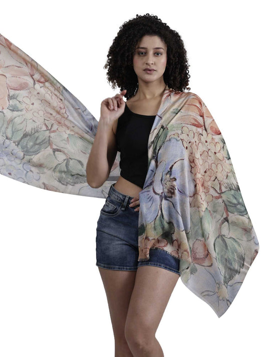 Vintage Bloom Floral Scarf – Modal Silk Designer Wrap | Hand-Painted Botanical Print