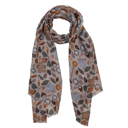 Japanese Floral Print Merino Silk Designer Scarf