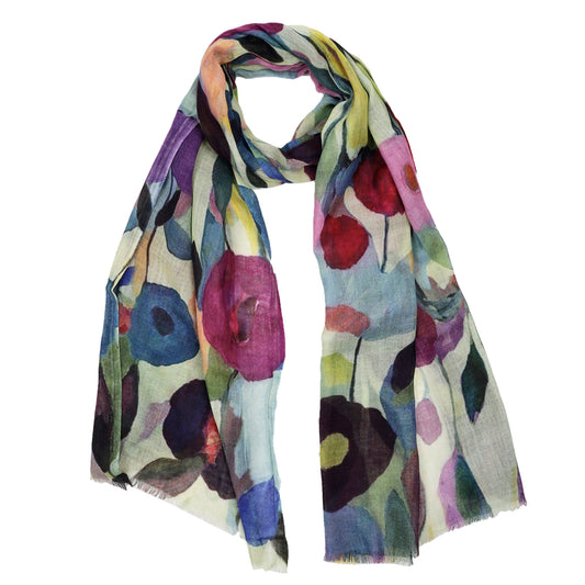 Floral Print Merino Silk Designer Scarf