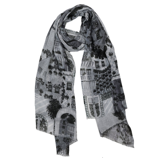 Italian Town Print Modal Silk Designer Scarf