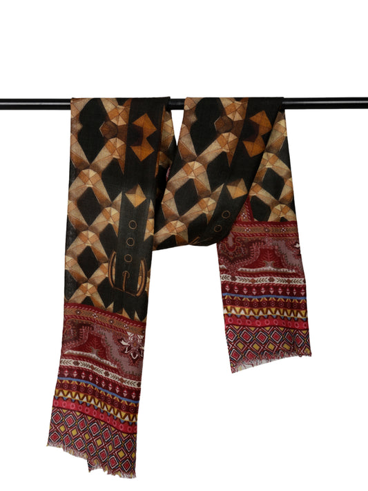 Carpet Texture Print Merino Silk Designer Scarf