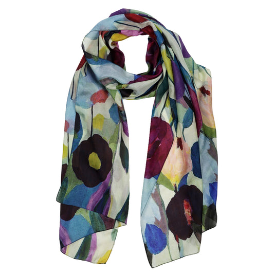 Floral Print Pure Silk Designer Scarf