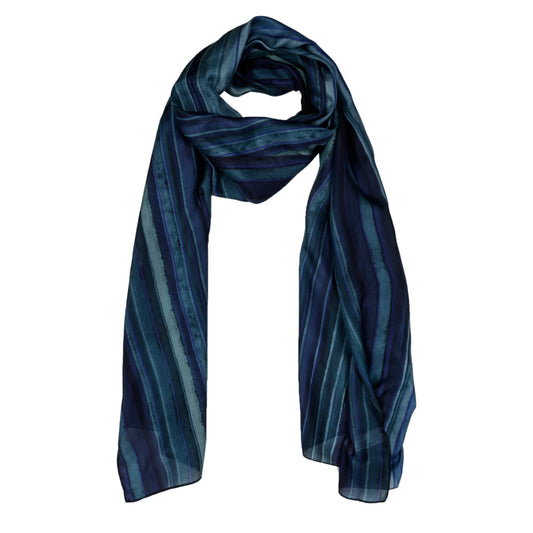 Vertical Blue Stripes Print Pure Silk Designer Scarf
